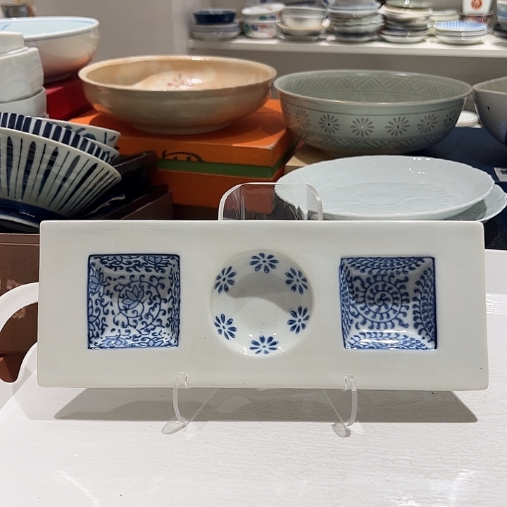 @***常瓷青花三连盘超有调性