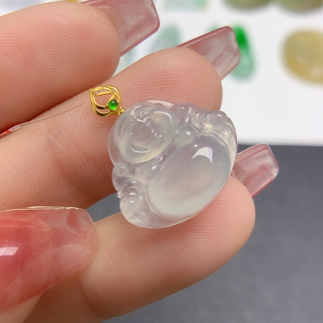 翡翠颈饰18K金镶嵌佛公