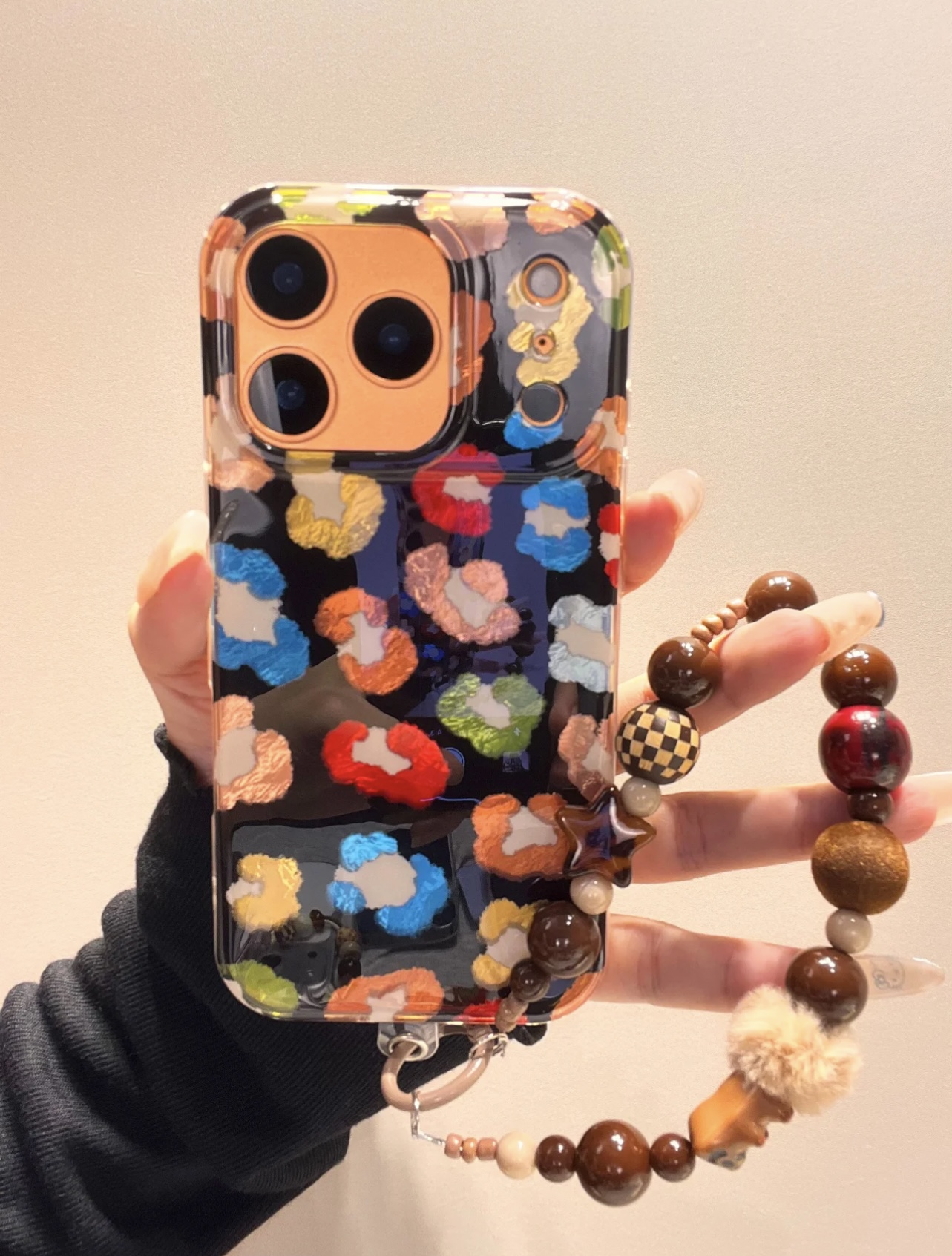 ins韩系黑底棕底锡纸彩色豹纹适用iPhone17Promax苹果16/15手机壳