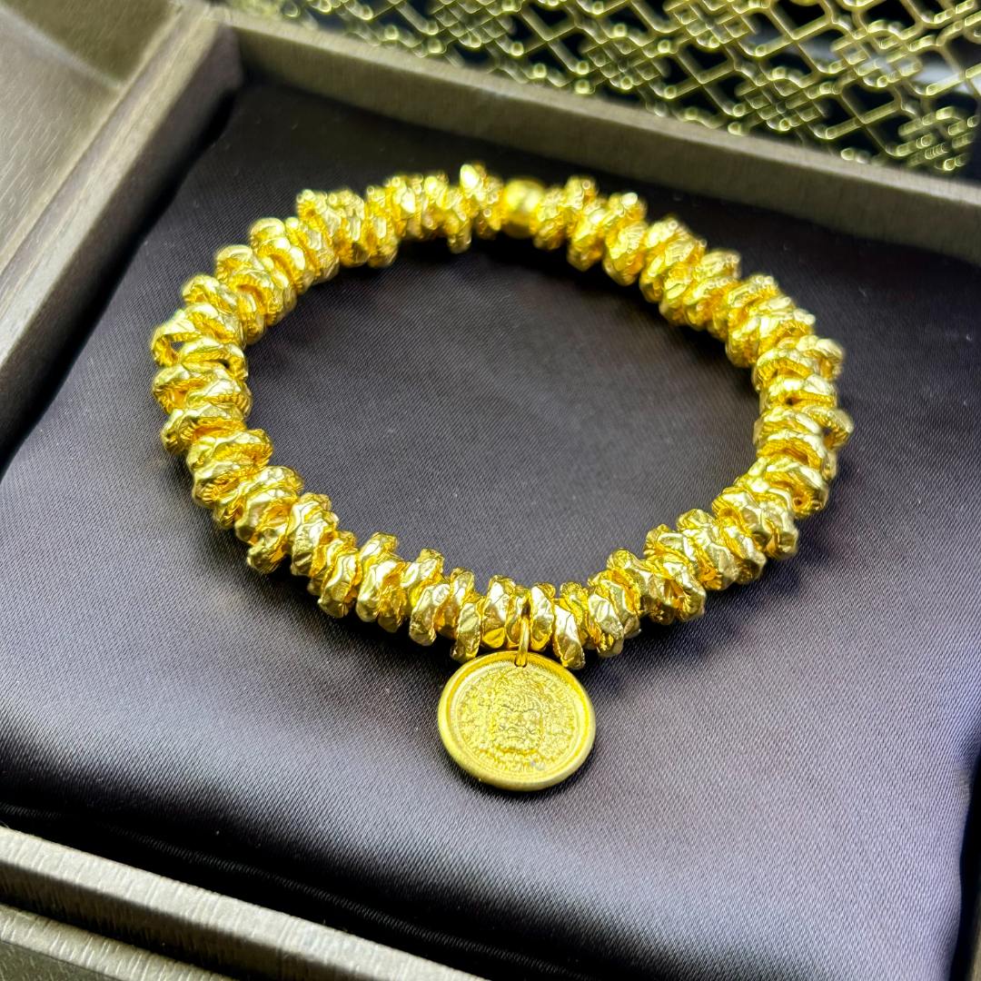 足金999 【黄财神盘缠手串】足金黄财神金色好运时尚传承精美金手串
