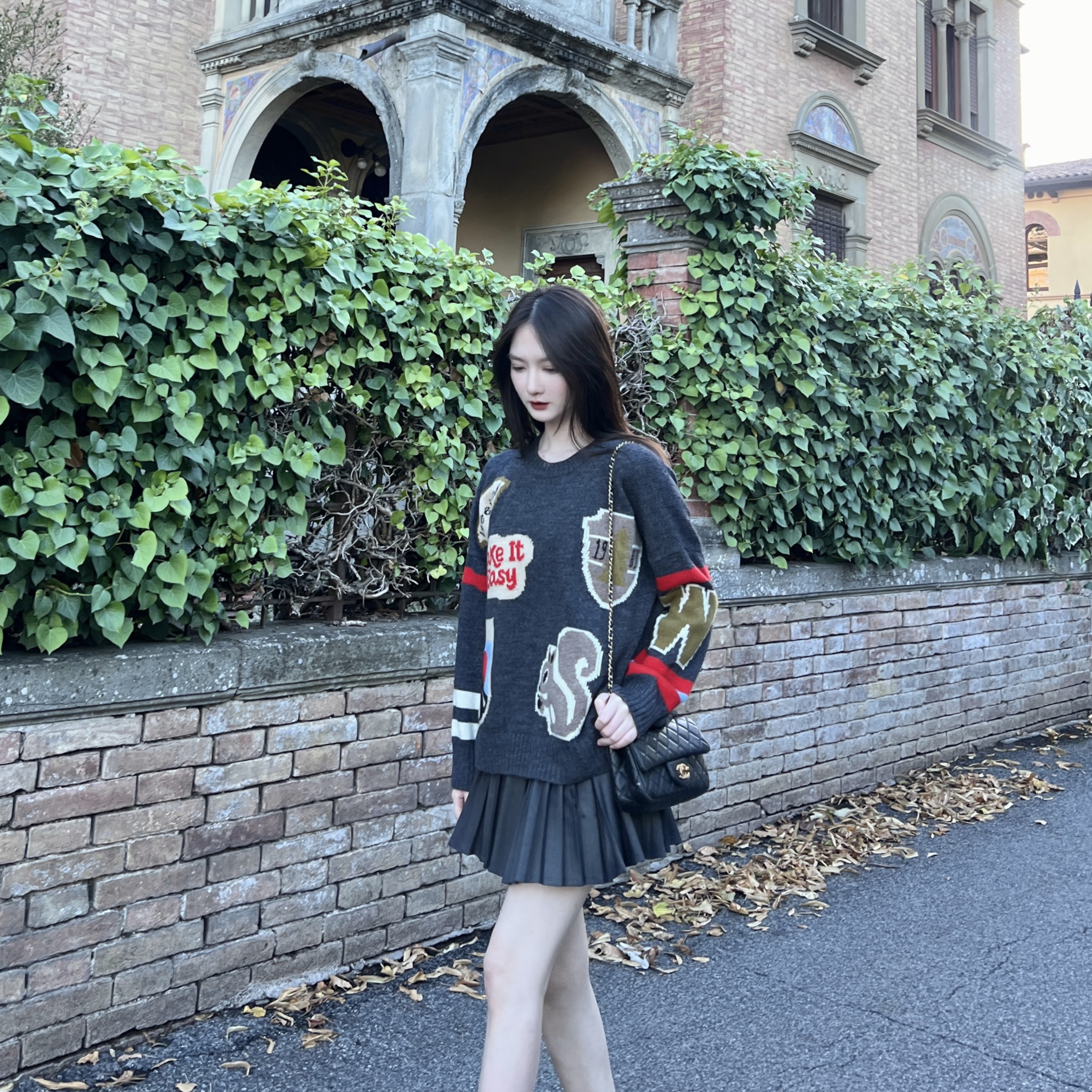 全新未使用 MaxMara 魔方JT 卡通图案圆领套头针织毛衣