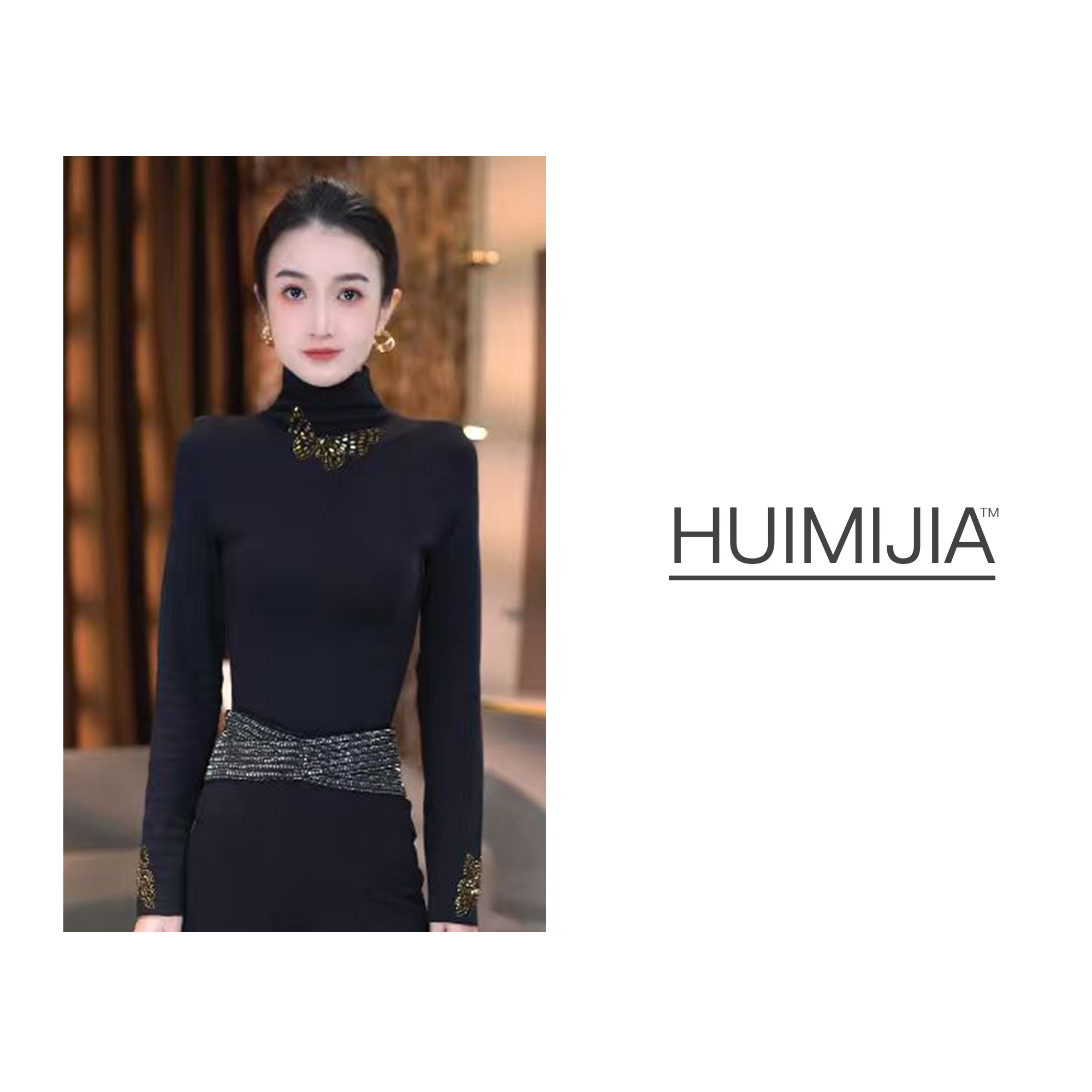 【服饰搭配】高奢重工烫钻高领弹力内搭上衣【Q25117】