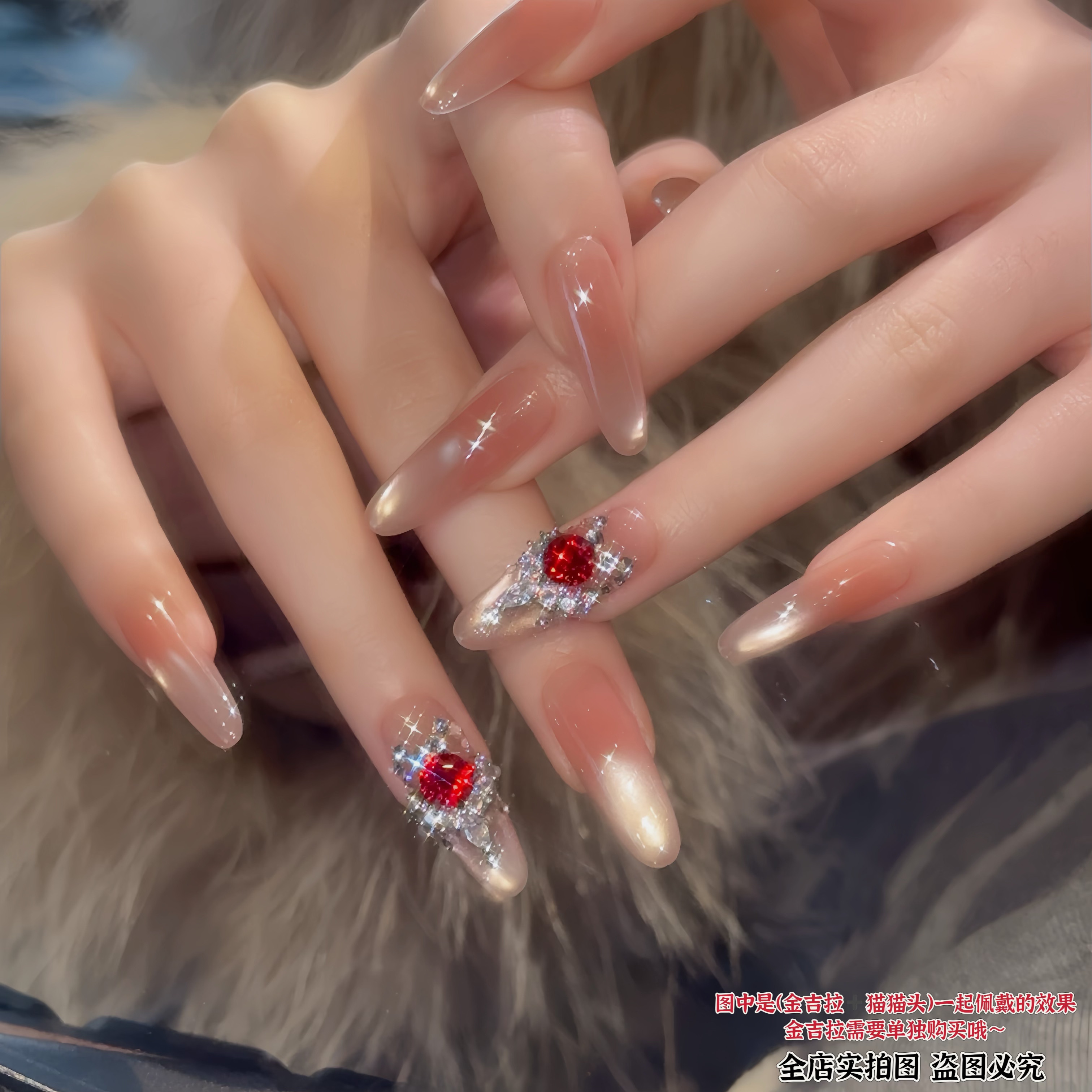 【猫猫头主钻华子】2片三月兔锆石钻爆闪显白气质款美甲手工穿戴甲
