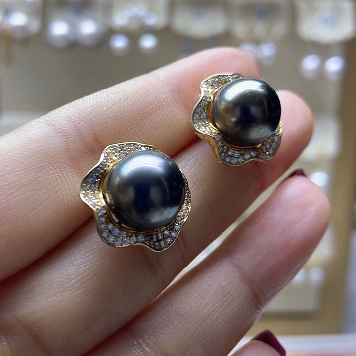 海水珍珠耳饰银S925镶嵌