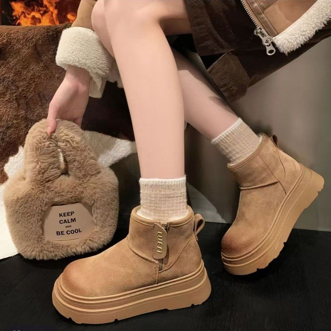 雪地靴女冬季2025新款加绒加厚户外厚底拉链擦色保暖鞋女