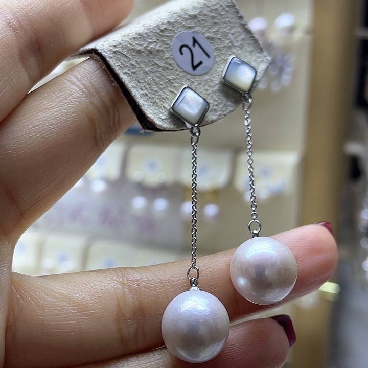 淡水珍珠耳饰银S925镶嵌