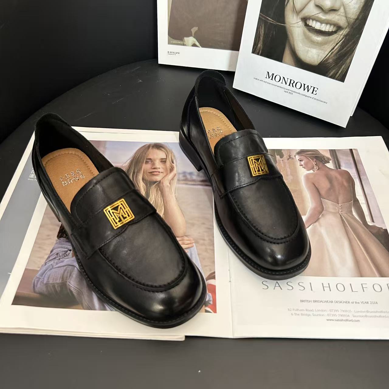 【撤柜断码】羊皮2.5公分/时尚方头小跟单鞋百搭真皮软底乐福鞋8009