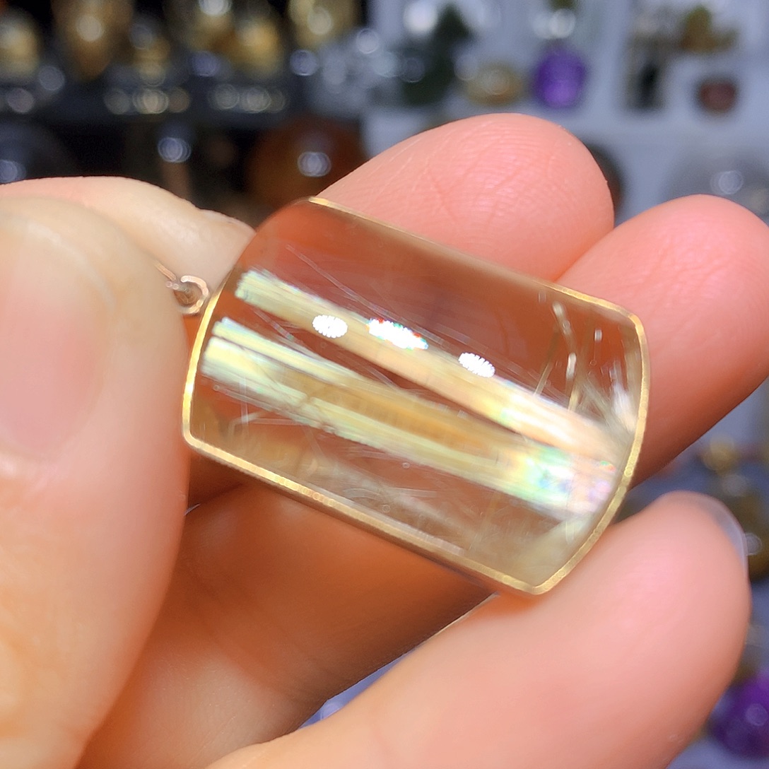 水晶吊坠银S925镀金镶嵌天然水晶