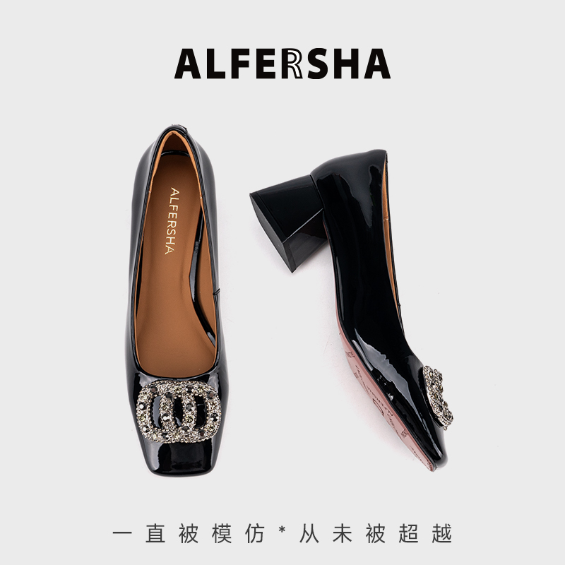 2025春款四季单鞋阿芙莎2619565新款法式时尚百搭粗跟方头单鞋B