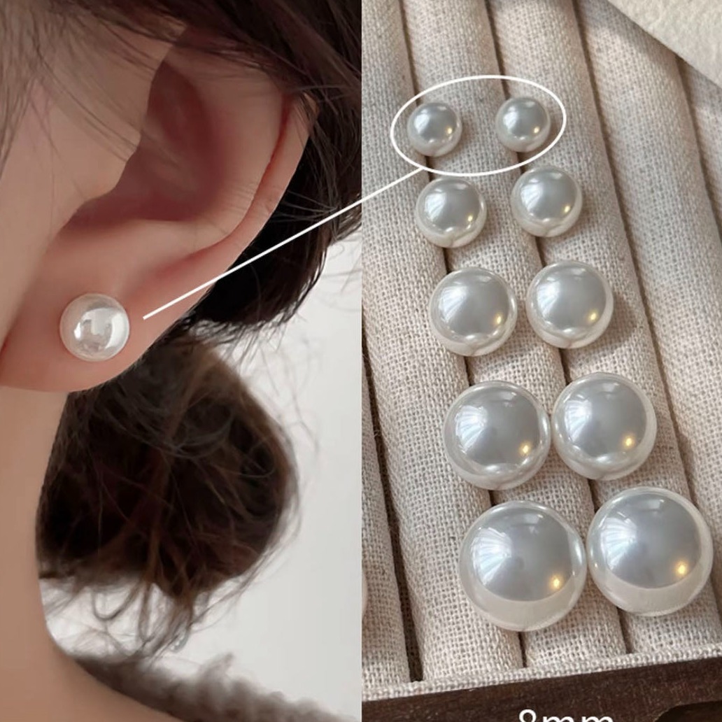 抢！【高级感】百搭粉光珍珠白925耳钉女轻奢气质耳环优雅精致耳饰