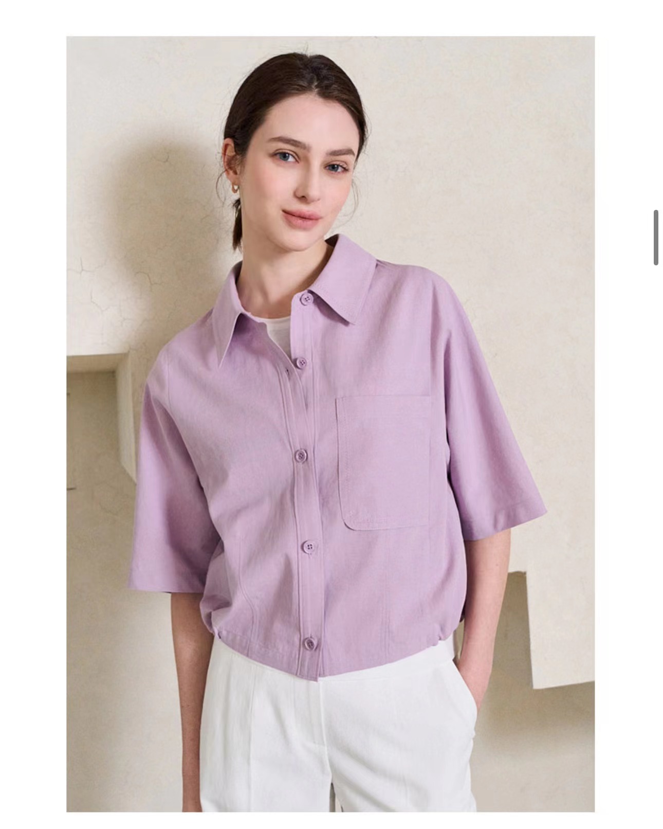 闪闪兒 the izza*t夏季休闲五分袖衬衫含亚麻透气时尚百搭88006