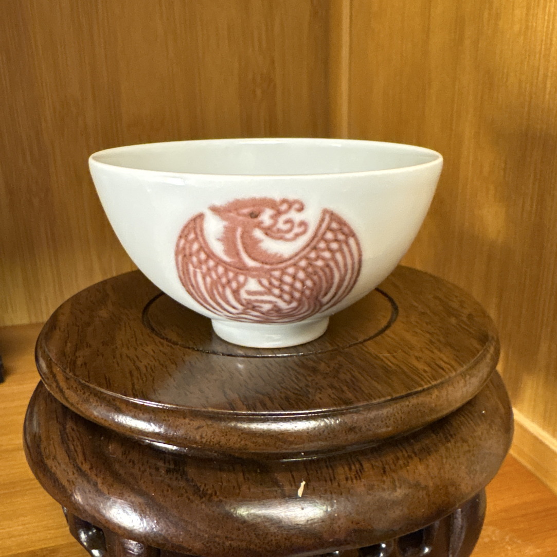 顽古，釉里红团凤杯（50毫升）