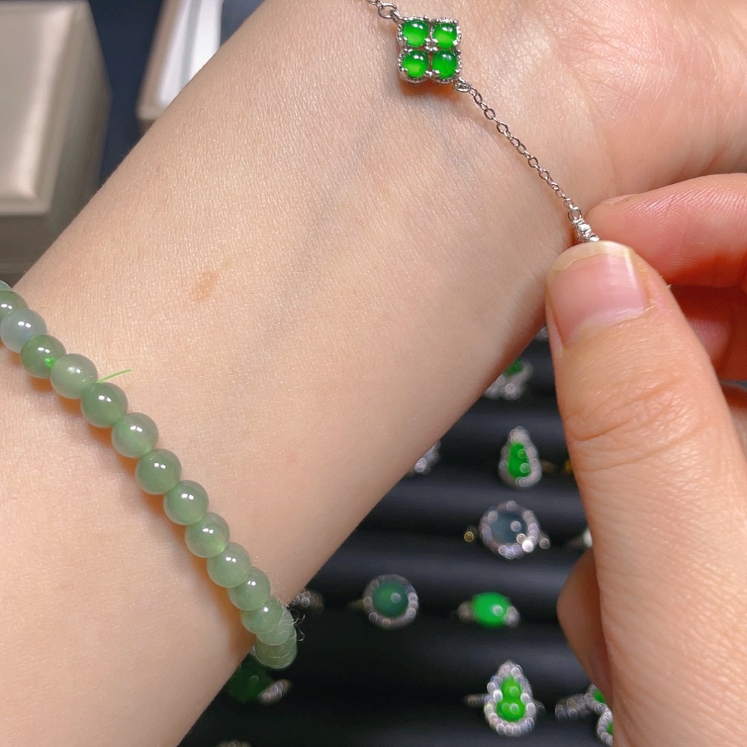 翡翠戒指银S925镶嵌手链