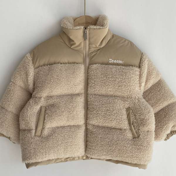 男女童拼接棉服 卡其色羊羔绒 儿童秋冬立领加厚保暖上衣  3060