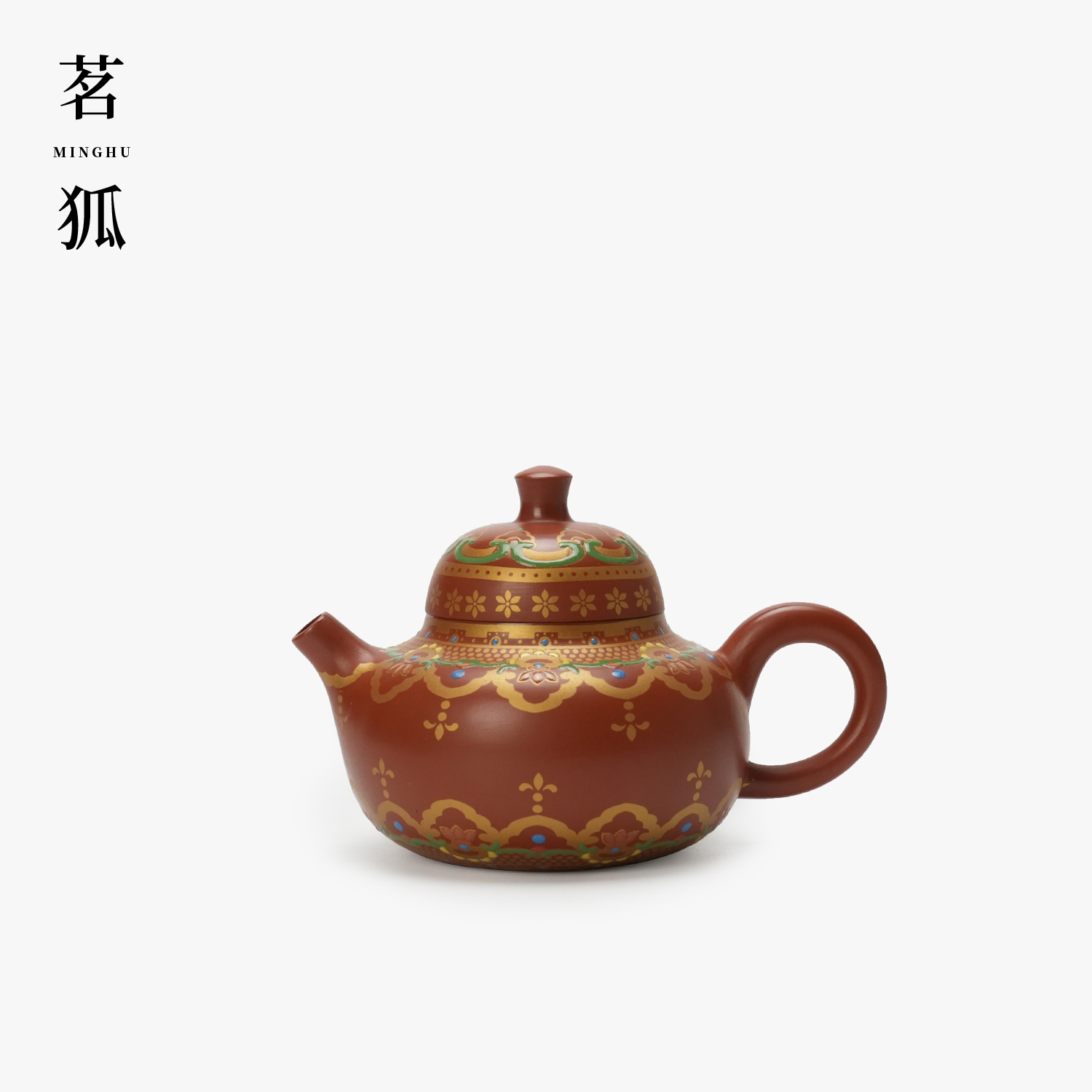 【吴炫杰·多福】朱泥潮州手拉壶 珐琅彩土水茶壶茶具汉瓦西施竹节壶