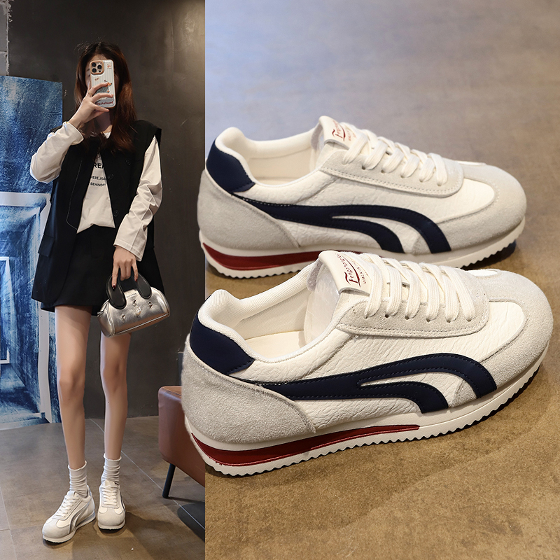 爆款拼色厚底德训鞋女2026春季新款百搭透气轻便阿甘鞋平底休闲鞋