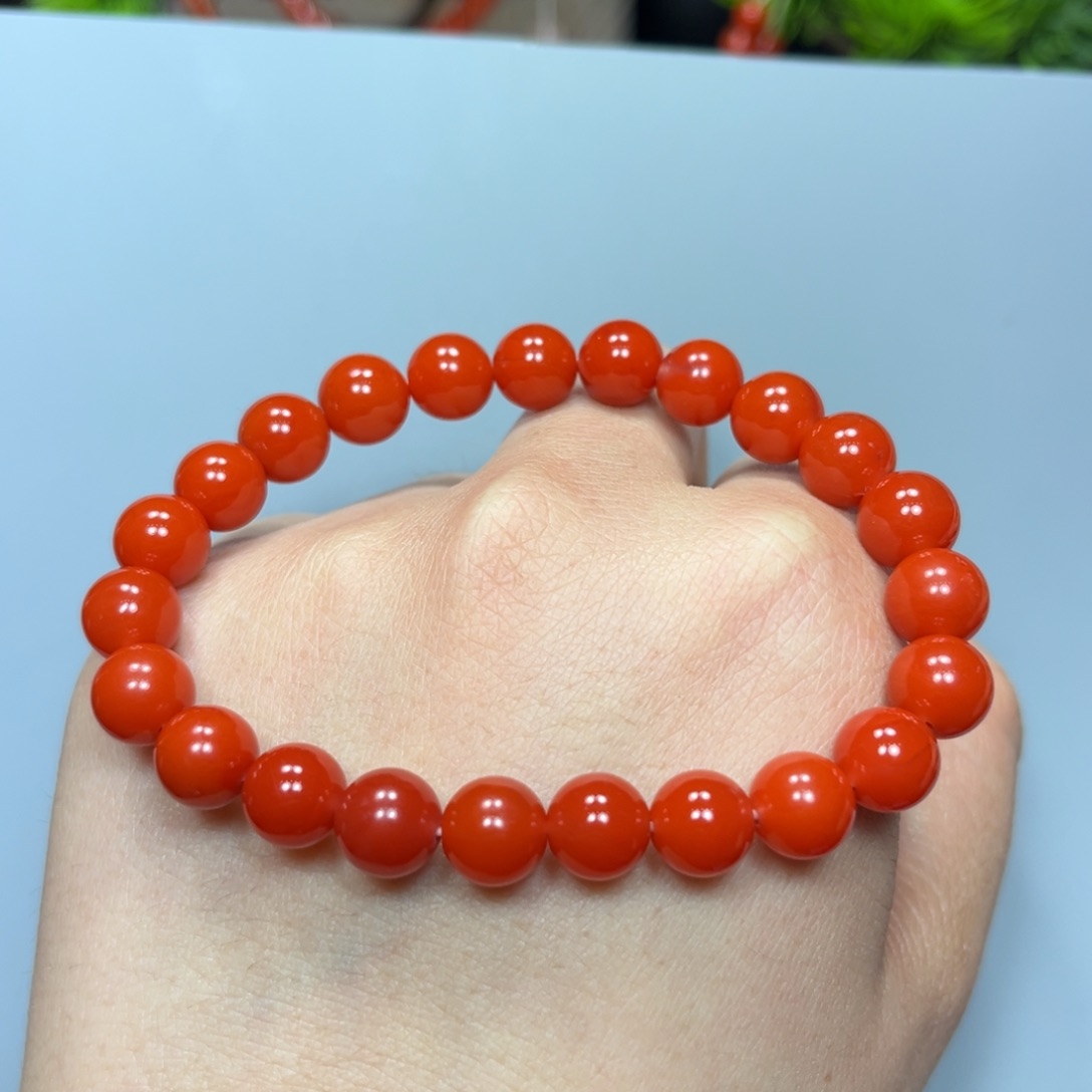 南红玛瑙柿子红圆珠单圈8mm未镶嵌
