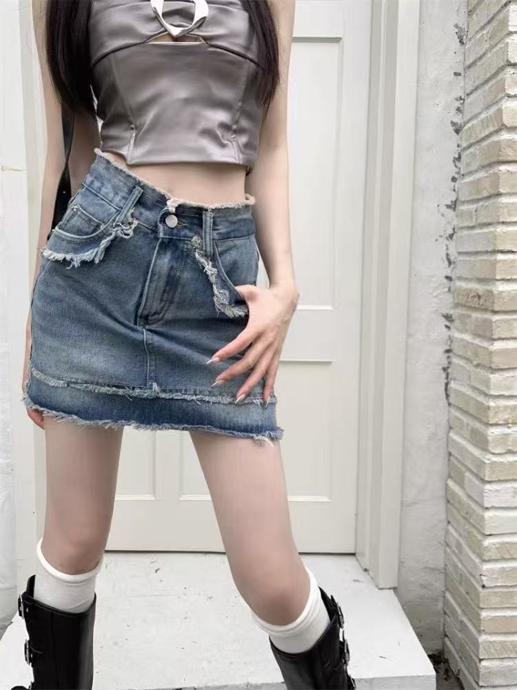 【YZ•衣系列】NN3250新款时尚牛仔半身裙显瘦百搭高腰修身韩版A字