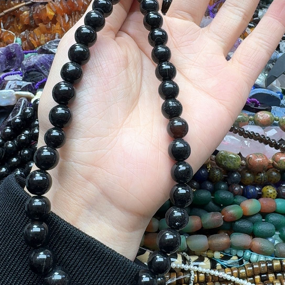 玛瑙/玉髓合金珠宝半成品一条10mm蚕丝黑玛瑙