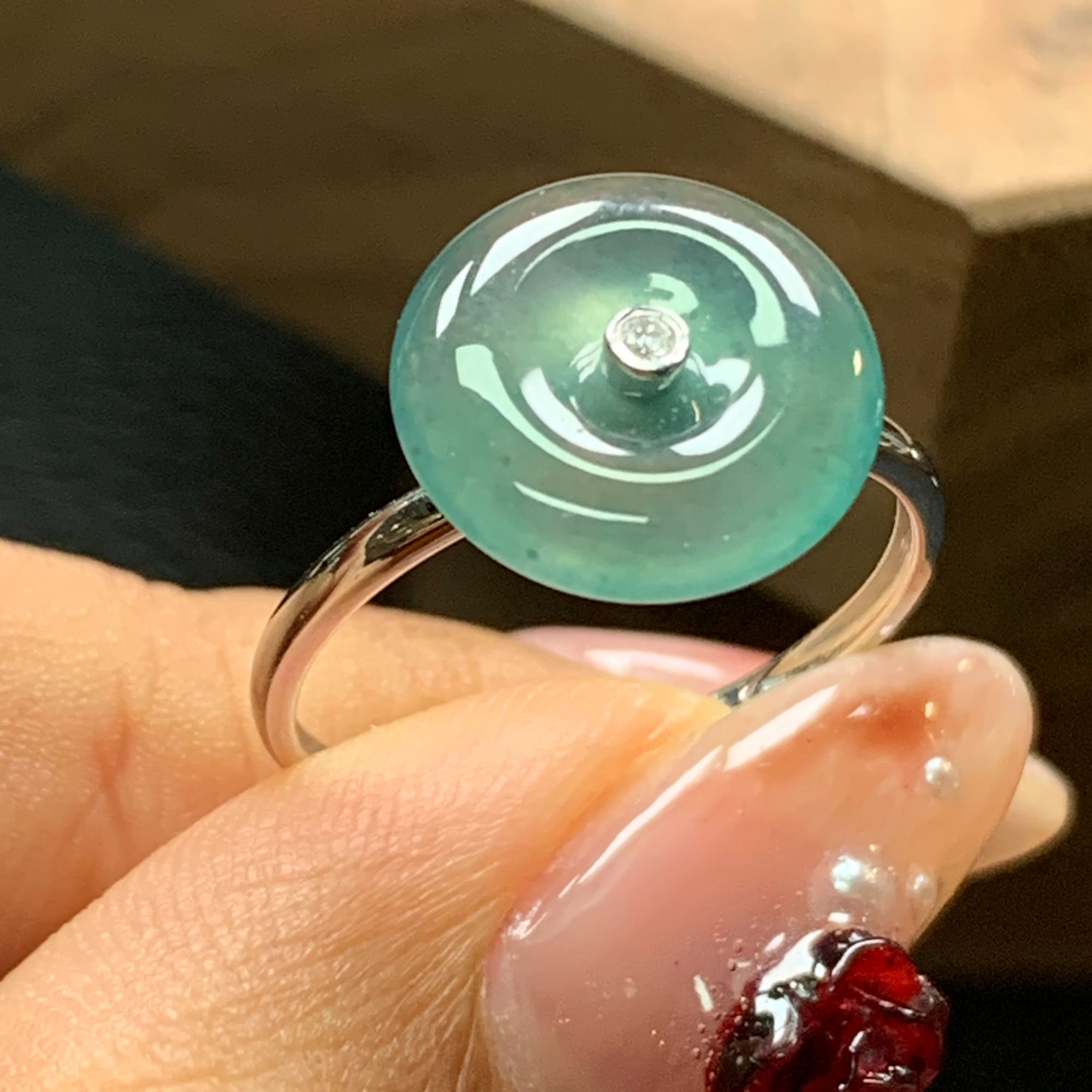 【3月7日】18k金镶嵌翡翠天空蓝平安扣戒指 112