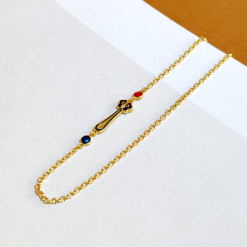 链子925银 925银 珐琅彩金如意链复古国风新中式银饰品项链