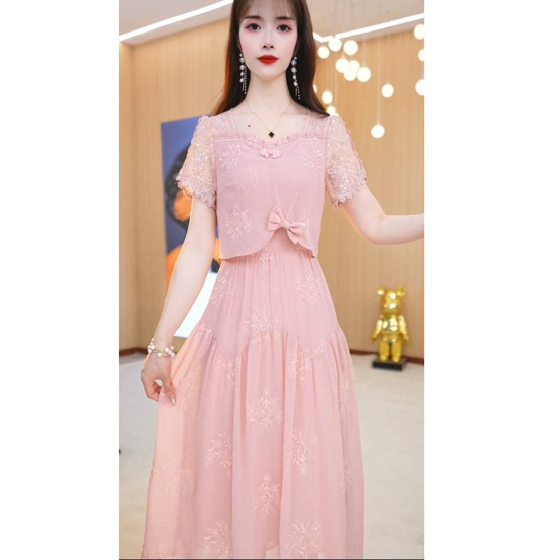 【连衣裙】夏季新款方领时尚修身显瘦通勤连衣裙M-4XL