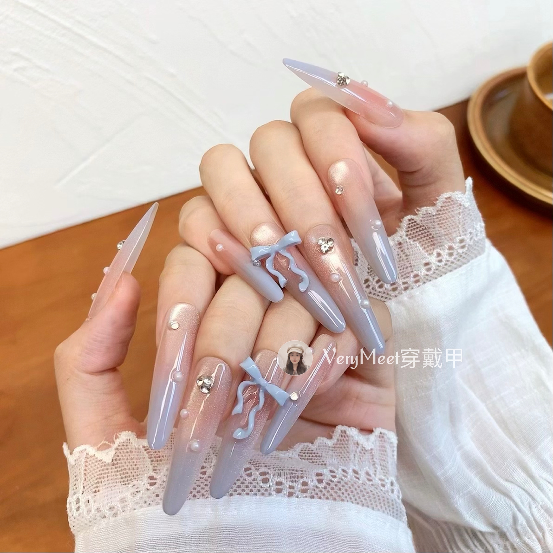 VERY MEET轻奢浪漫紫芋猫眼软雕丝带蝴蝶结纯欲高级感细狗甲贴148
