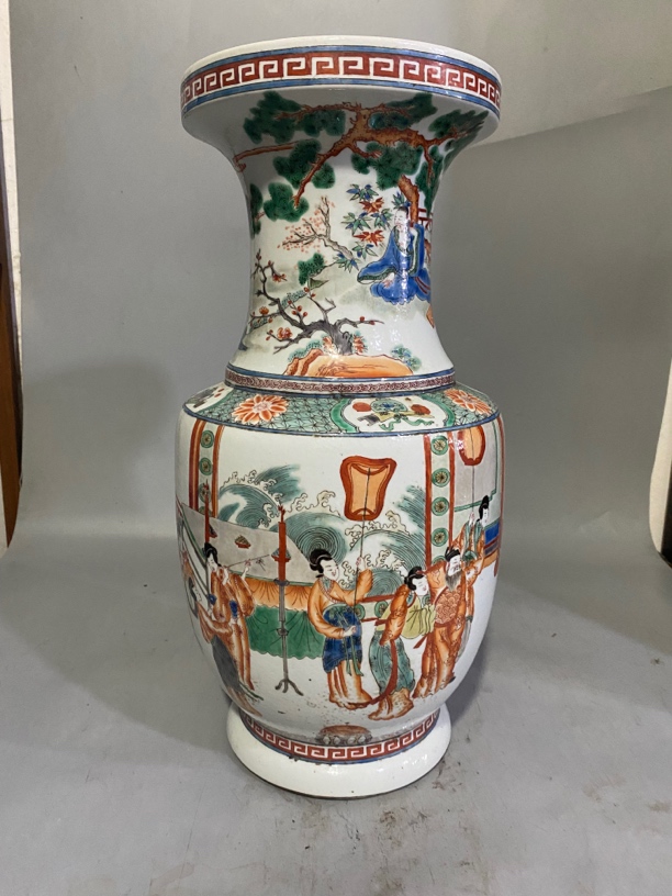 五彩人物图案陶瓷赏瓶高43厘米直径21厘米当代仿古