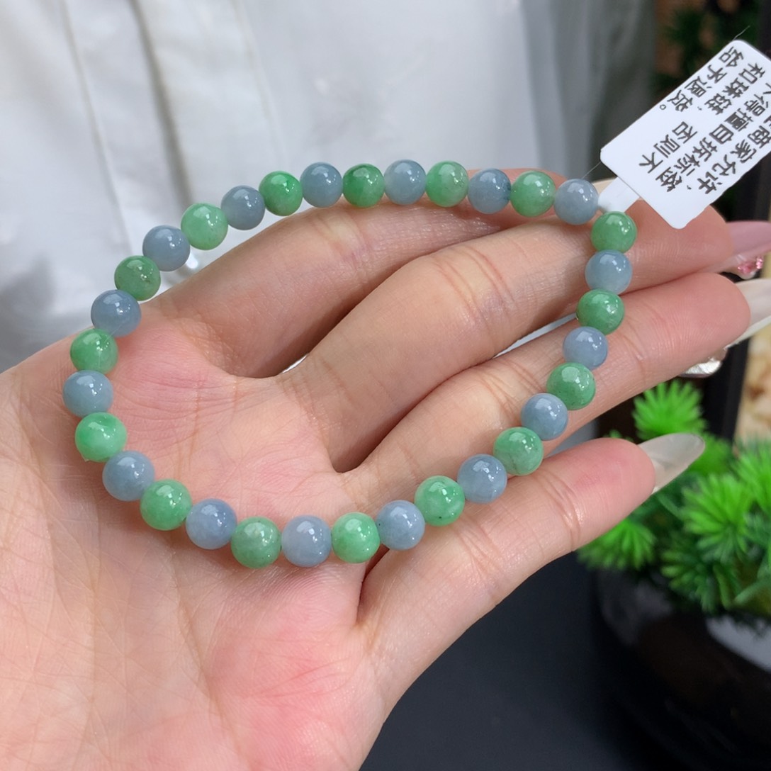 未镶嵌翡翠手链卡5.8细润双彩手串