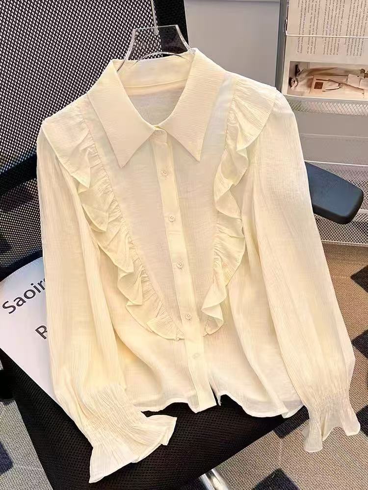 2025新款女装时尚洋气时髦polo领轻奢长袖衬衫N029