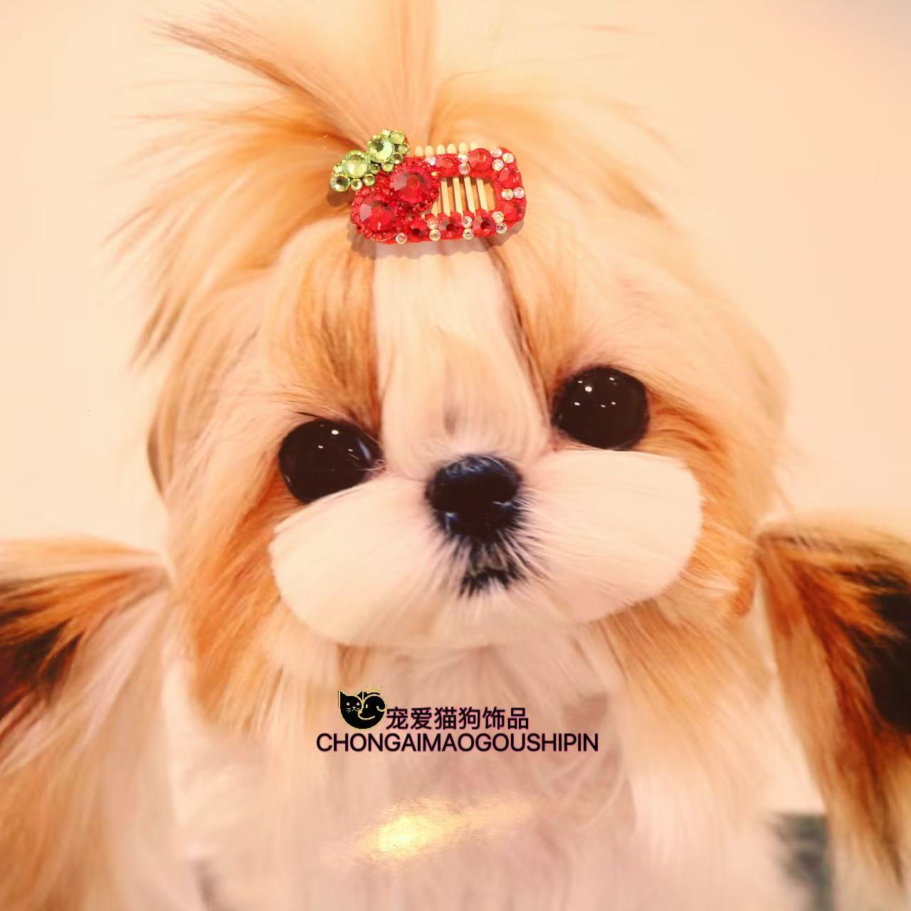 宠物饰品满钻樱桃狗狗发夹BB夹马尔济斯约克夏A842