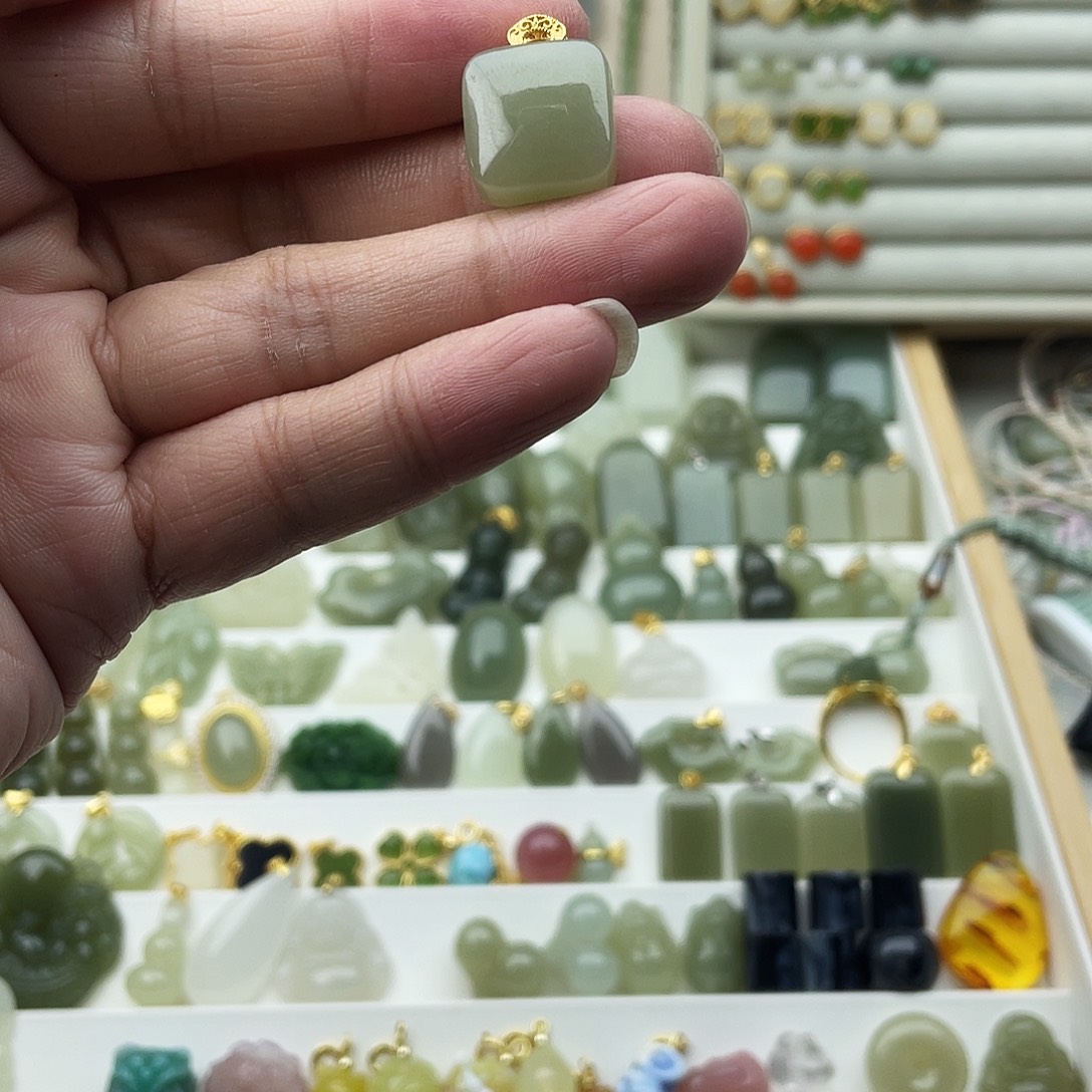 和田玉银S925镶嵌吊坠(不含链)