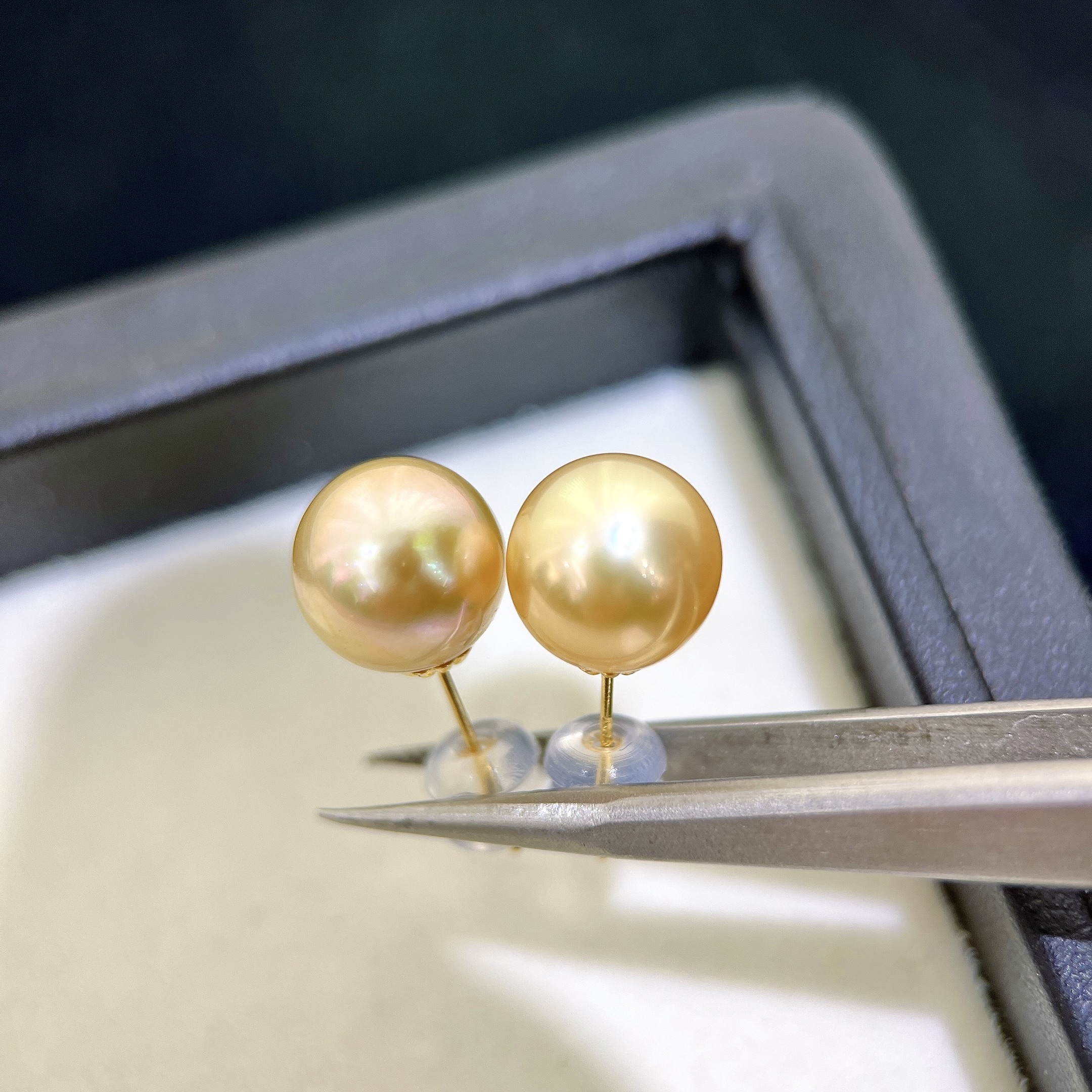 【ZY】海水金珠K金耳钉/珍珠点位9-10MM/配件18K金