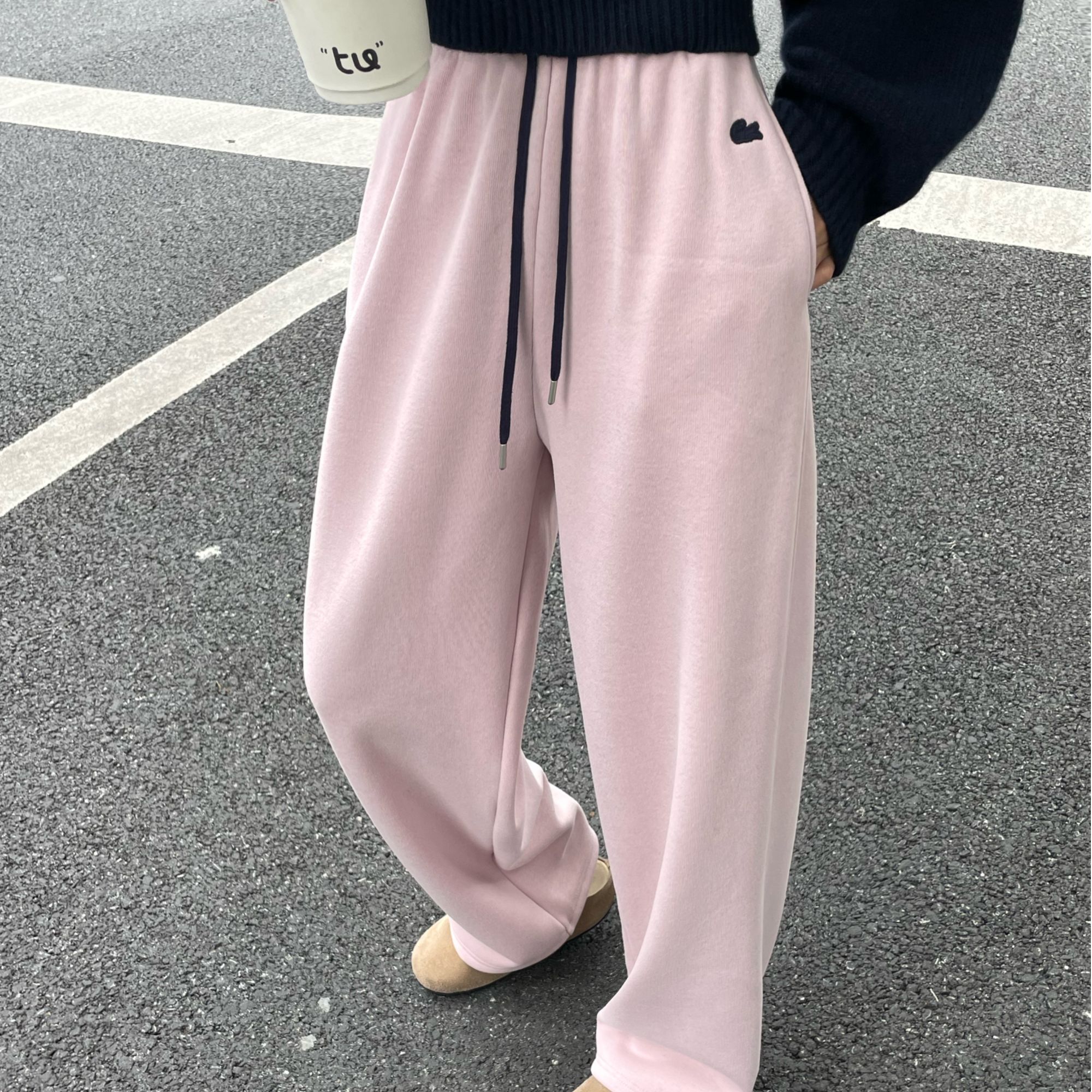 新款气质休闲韩版简约纯色松紧腰休闲裤ZW7631