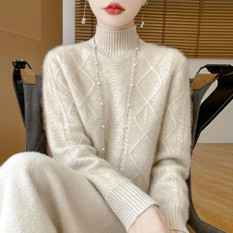 2025秋冬新款女士半高领针织毛衣打底衫时尚内搭复古慵懒风毛衣