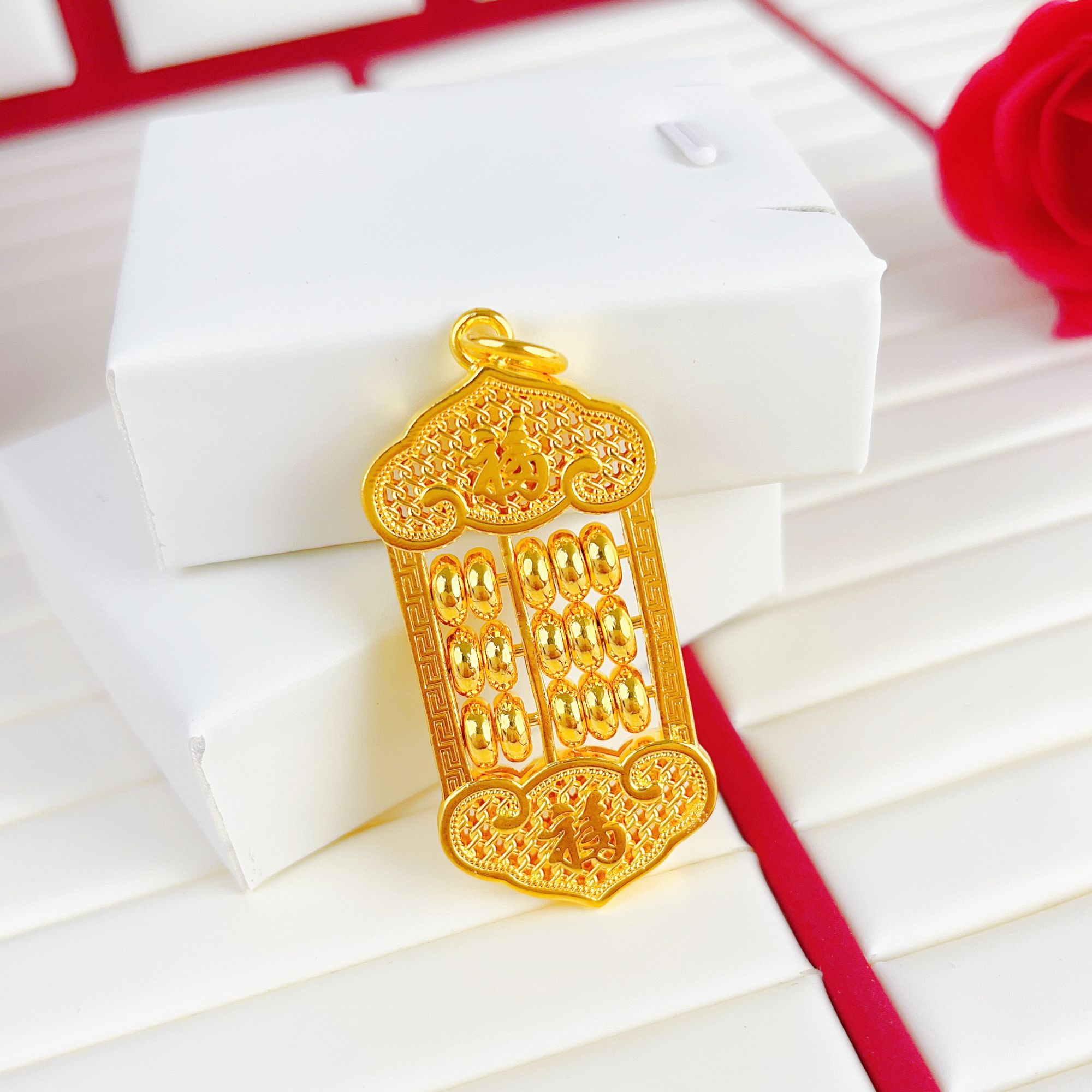 坠链均足银 足银如意算盘吊坠手工时尚古法复古挂坠精致精美