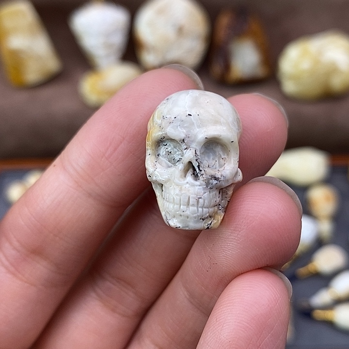 琥珀裸石未镶嵌骷髅三通吊坠a64