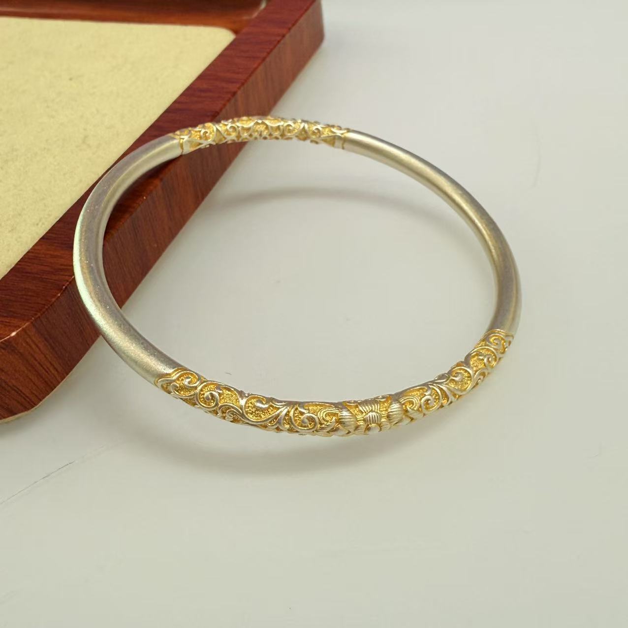 足银手镯 足银古法鎏金手镯*（多样性单个发货）