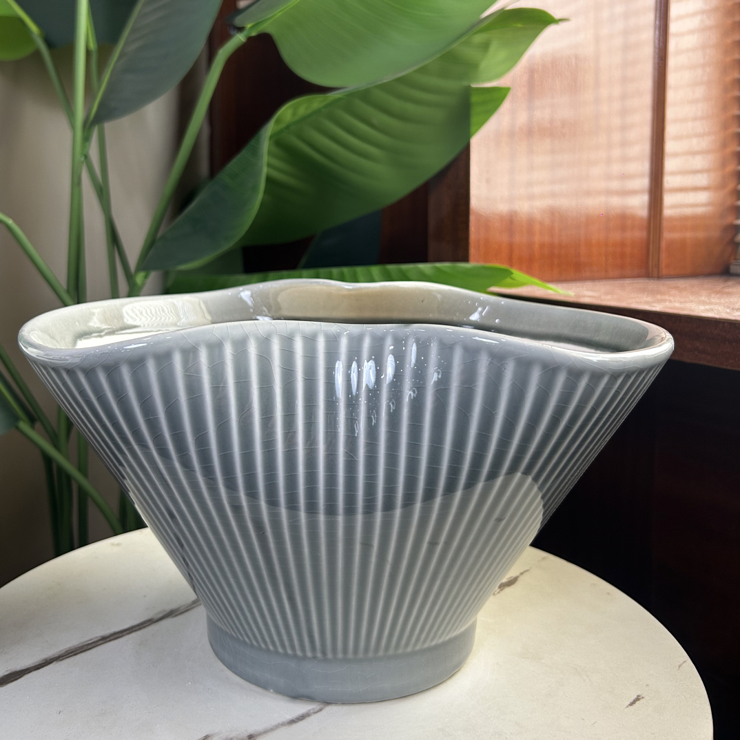 C206口32高18.5冰裂灰扇形透气花盆适合蝴蝶兰室内外绿植花卉