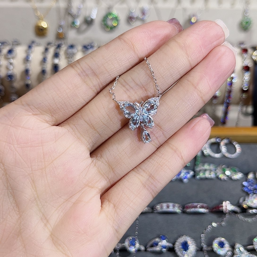 海蓝宝石项链银S925镶嵌