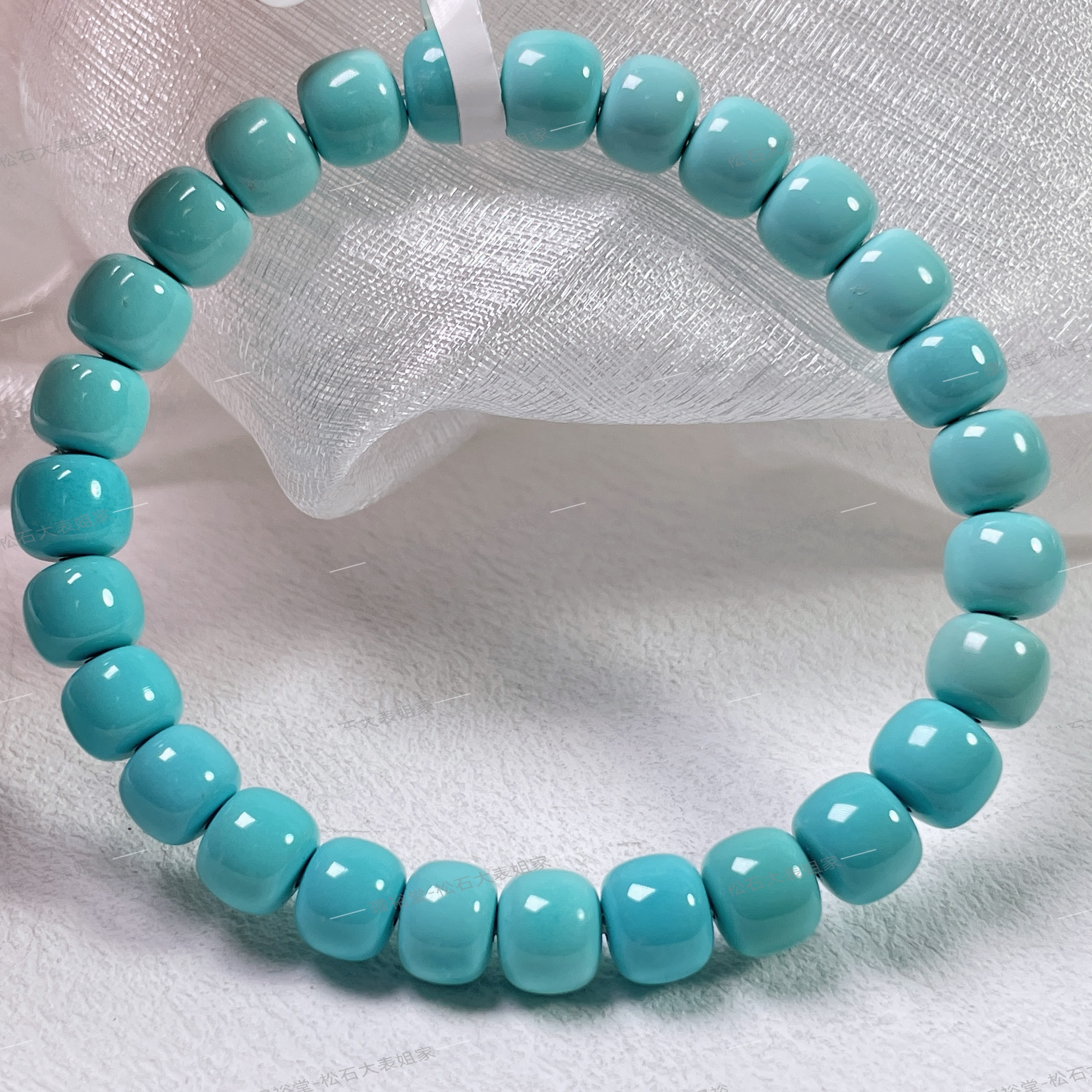 【松石大表姐】绿松石手串老型单圈高瓷绿干净无铁线湖北十堰竹山