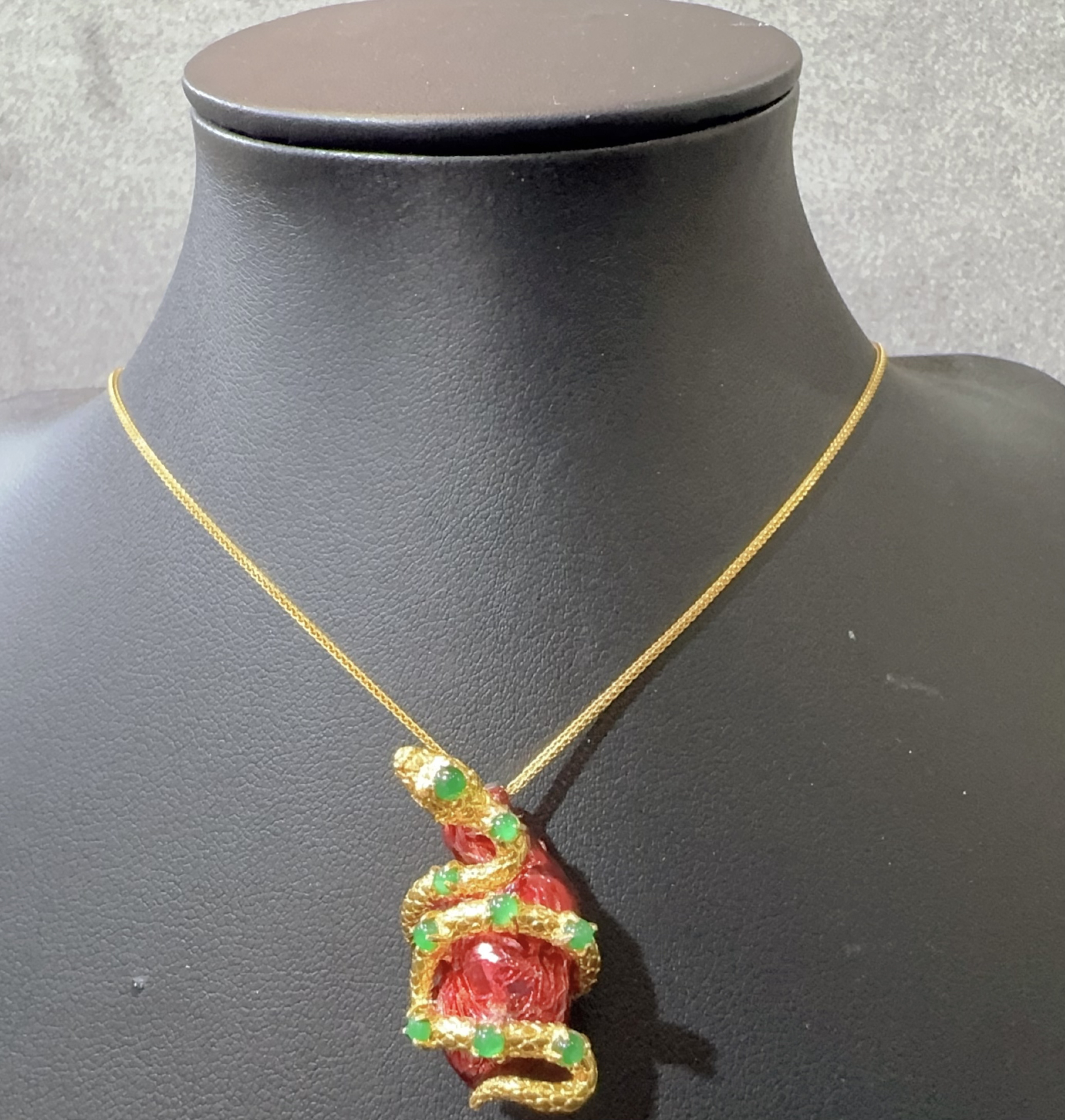 【新春-新生】天然A货翡翠阳绿蛋面吊坠蛇腹心脏s925银珐琅彩YD0280