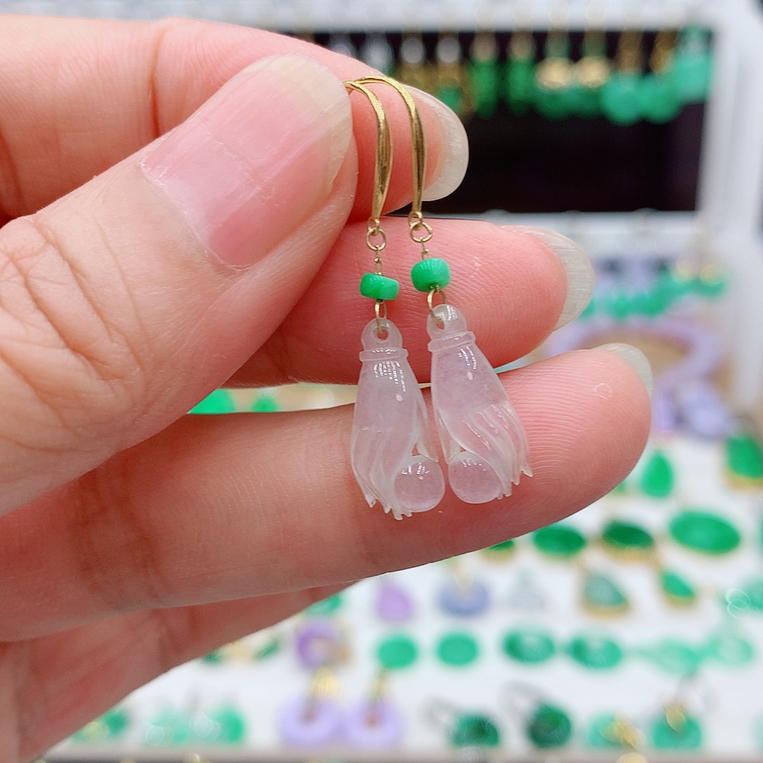 翡翠18K金镶嵌耳饰