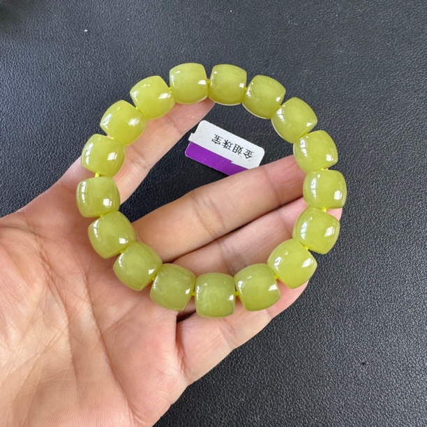 【和田玉鸡油黄约12*13mm】和田玉若羌黄口鸡油黄约12*13单圈手串