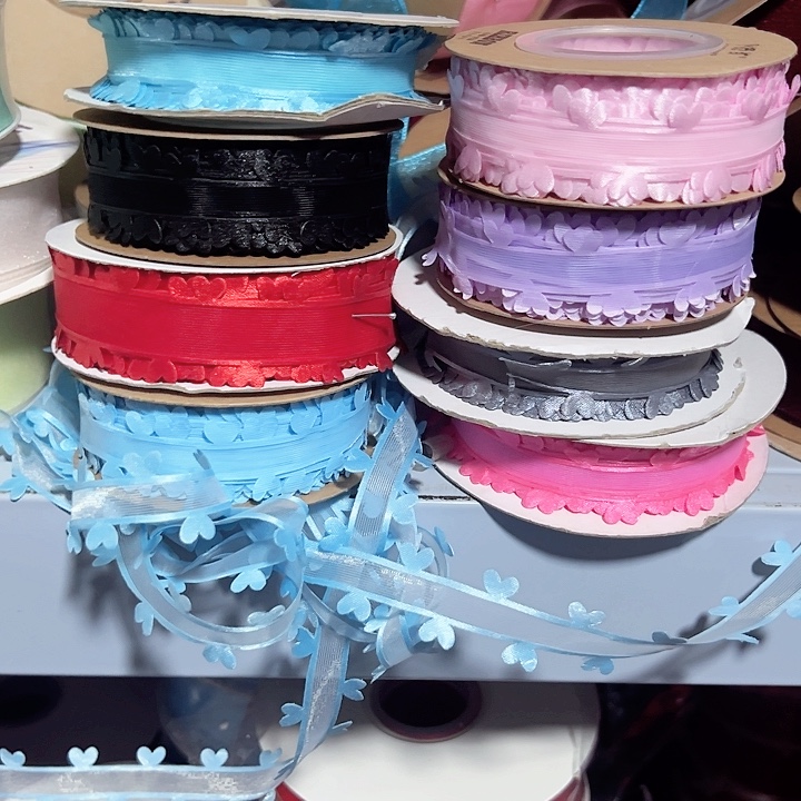 1.5的双边爱心纱粉蓝紫大红黑色米色各20码材料