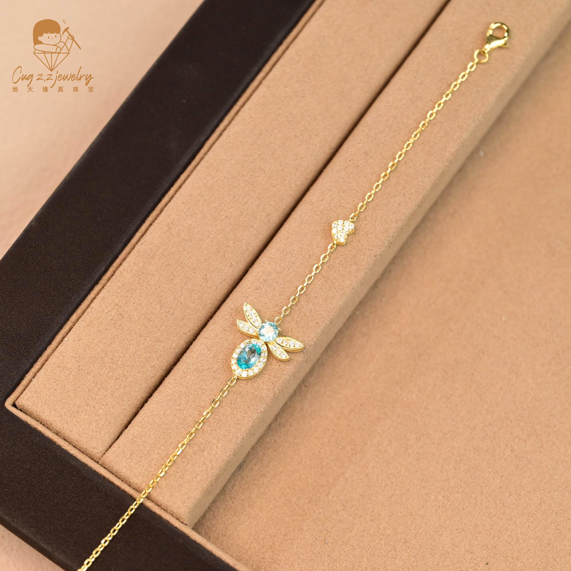 天然磷灰石蜜蜂珠宝手链925银镀金