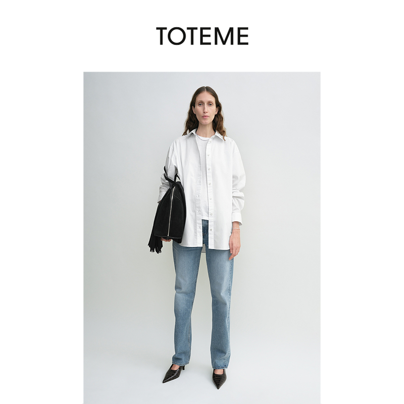 TOTEME女装白色经典亮泽挺括棉质滚磨衬衫