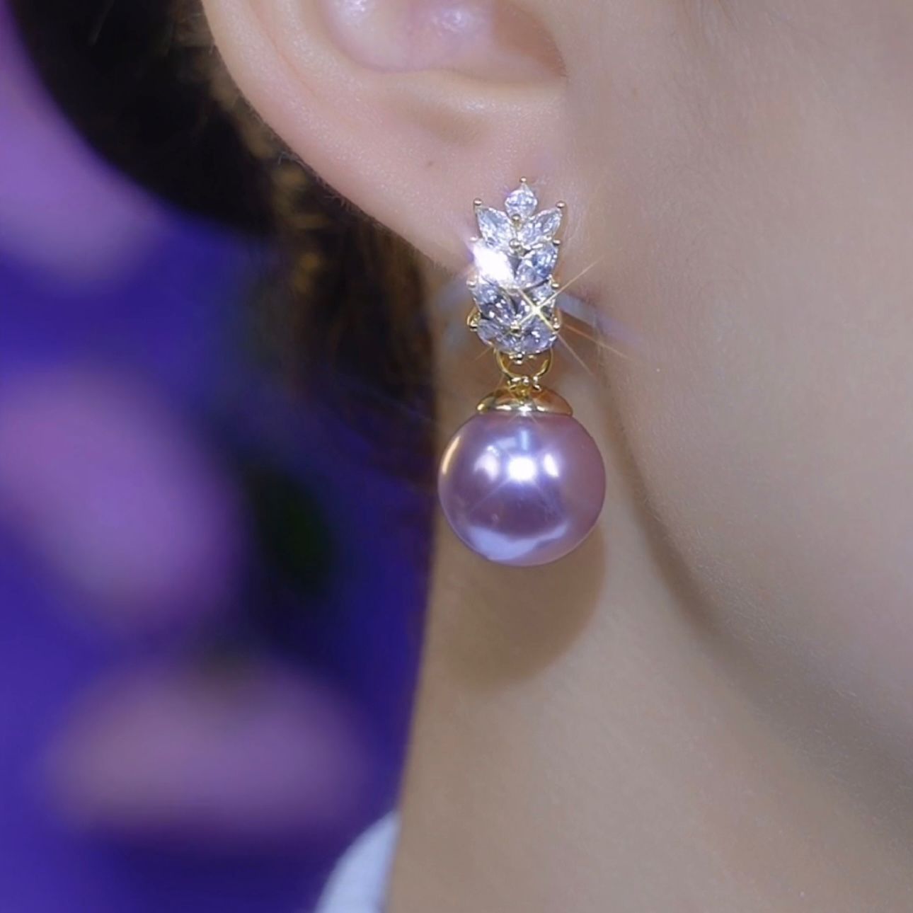 合金耳饰 小众设计2024新款时尚紫色麦穗耳环轻奢高级耳扣简