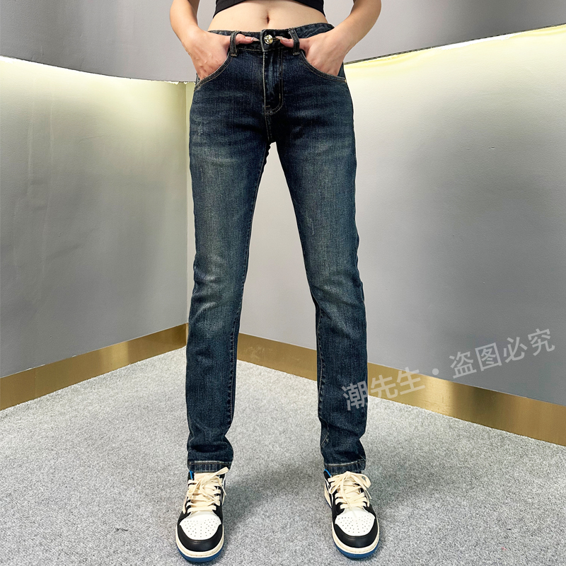 秋冬新款高端欧货潮牌牛仔裤男士修身时尚休闲弹力小脚裤百搭长裤