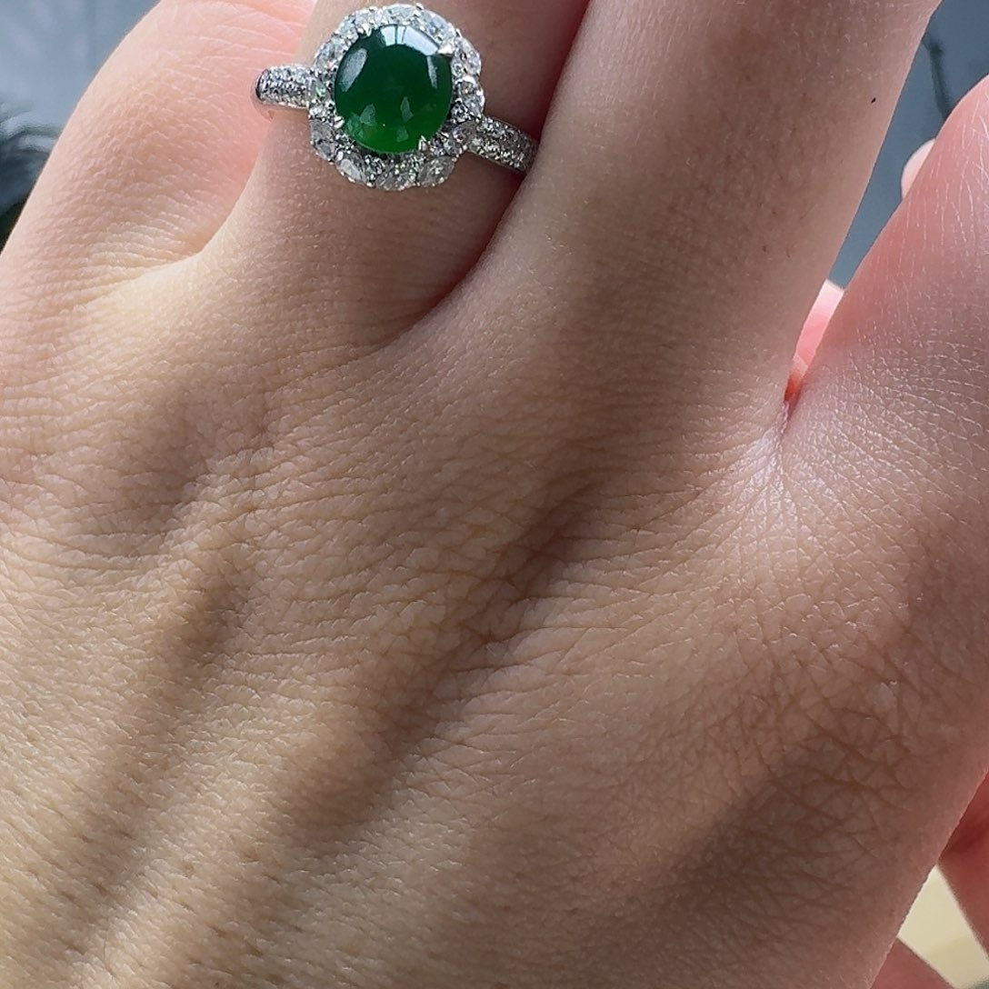 翡翠戒指18K金镶嵌天然